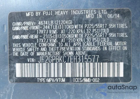 2014 Subaru Xv Crosstrek Hybrid 2.0I Touring from USA, damaged, VIN JF2GPBKC7EH315577